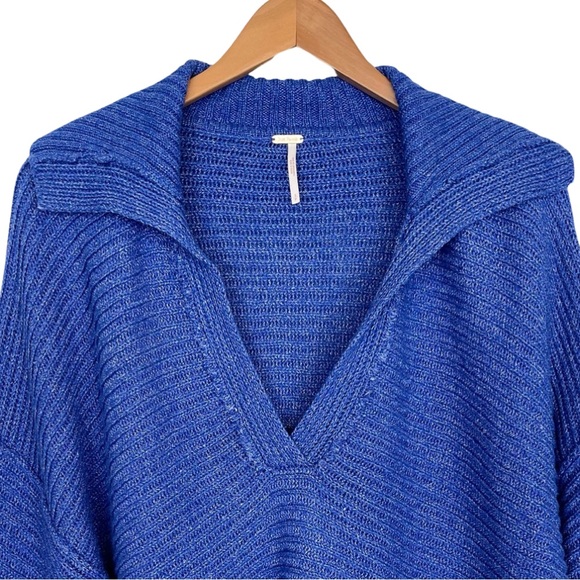 Free People Marlie Pullover Sweater Slouchy Cobalt Blue - Picture 4 of 9